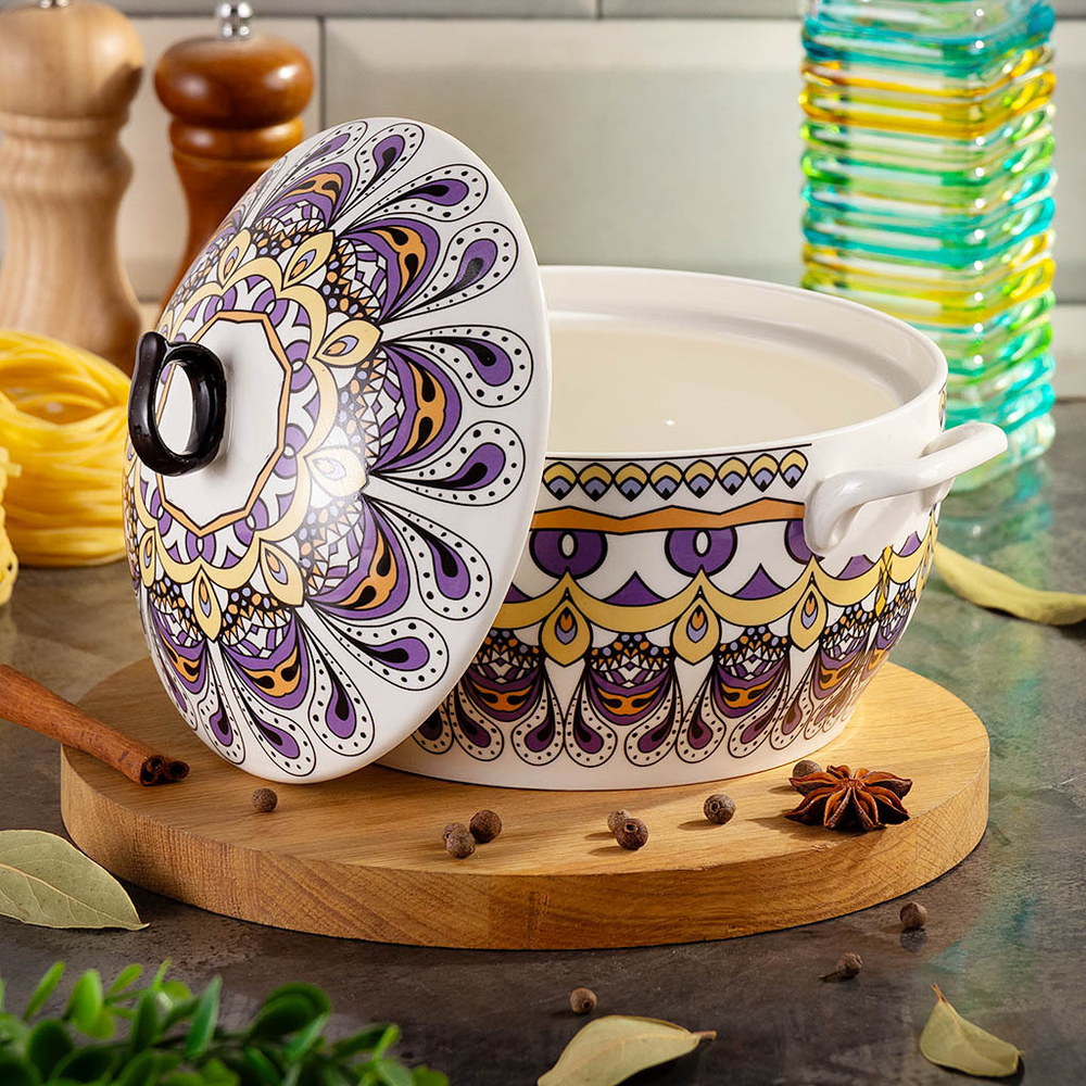 Кастрюля для запекания керам, 1.6 л, кругл, с крыш, Восток, Y6-10193