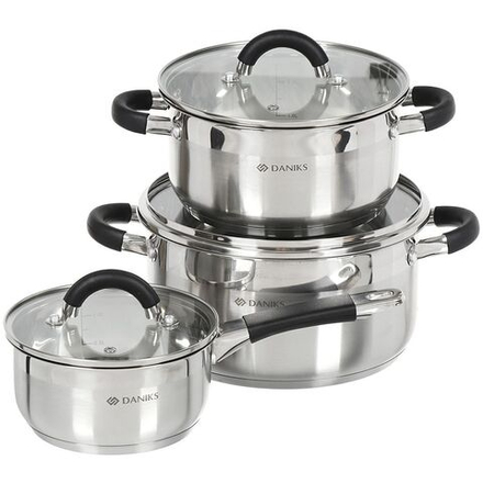 Набор посуды нерж, 6 пр, индукц, Daniks, Турин, металлик, GS-01413-6PC