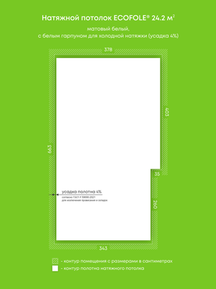 Матовый натяжной потолок 24.2 м2