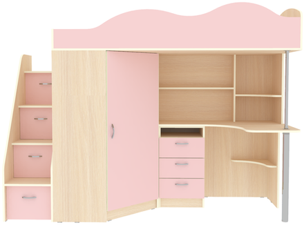 Кровать-чердак КарИВи Пионер  Дуб Молочный Розовый