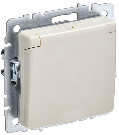 BRITE Розетка 1-местная с заземлением с защитными шторками и крышкой 16А IP44 РСбш10-3-44-БрКр бежевый IEK
