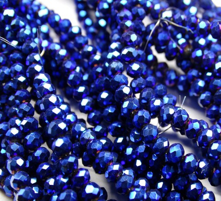 БЛ006НН23 Хрустальные бусины "рондель", цвет: синий металлик, размер 2х3 мм, кол-во: 95-100 шт.