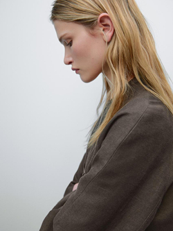 Massimo Dutti Куртка из смесового льна с кожаной застежкой, шоколадный