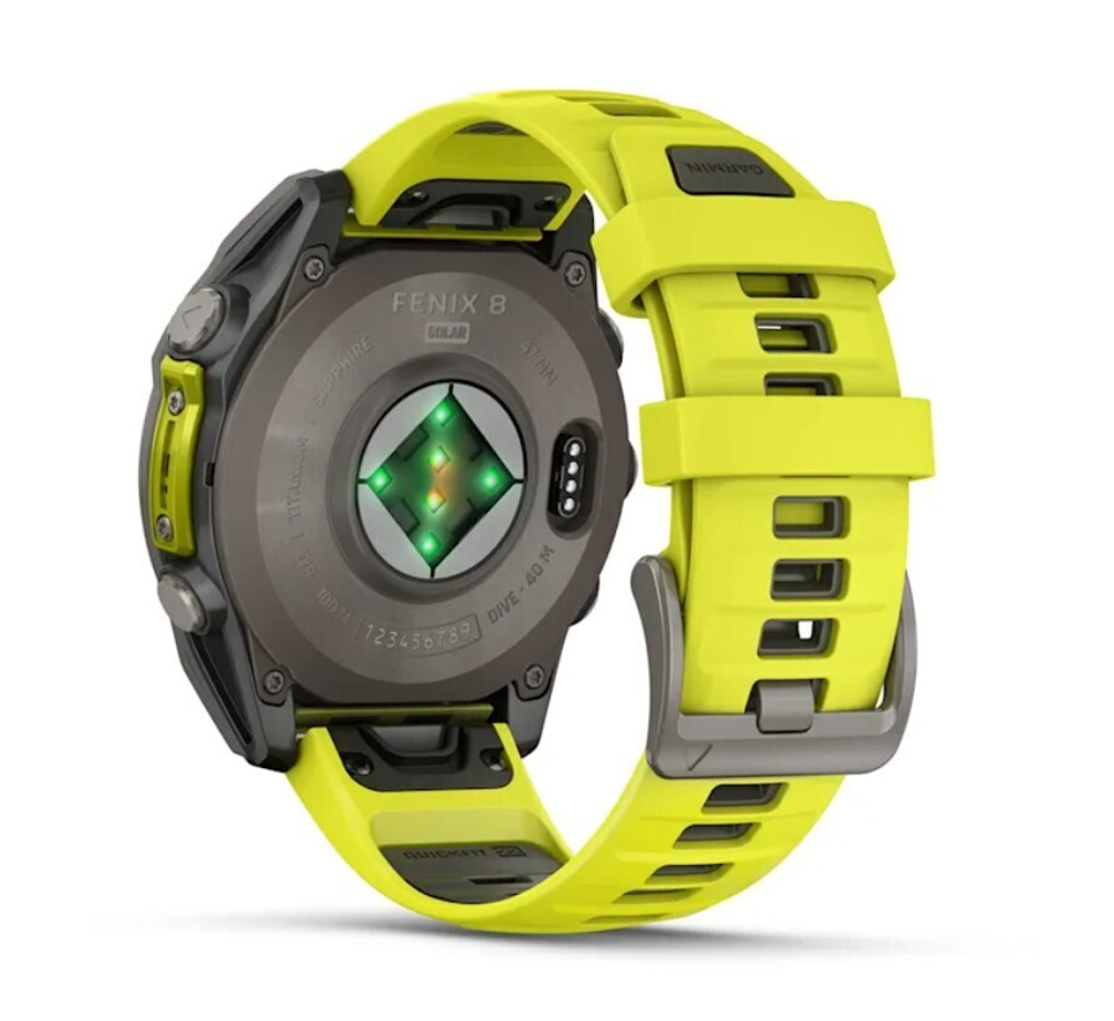 Умные часы Garmin Fenix 8, 47 мм, Solar, Sapphire Titanium with AMP yellow/graphite silicone band
