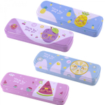 Пенал металлический 2 отделения Alingar, таблица умножения, 55 х 190 мм, "Фрукт", ассорти (роз,голуб,фиолет,син), надпись"Thank you, love you"