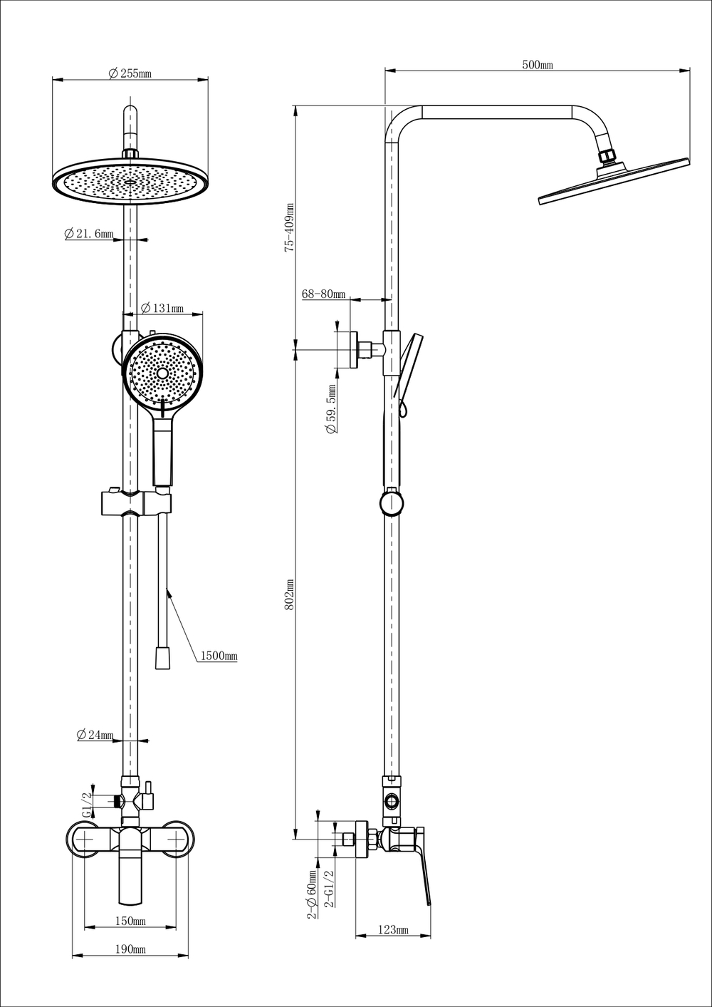 Душевая система WONZON & WOGHAND, Белый матовый (WW-B3200-MW)