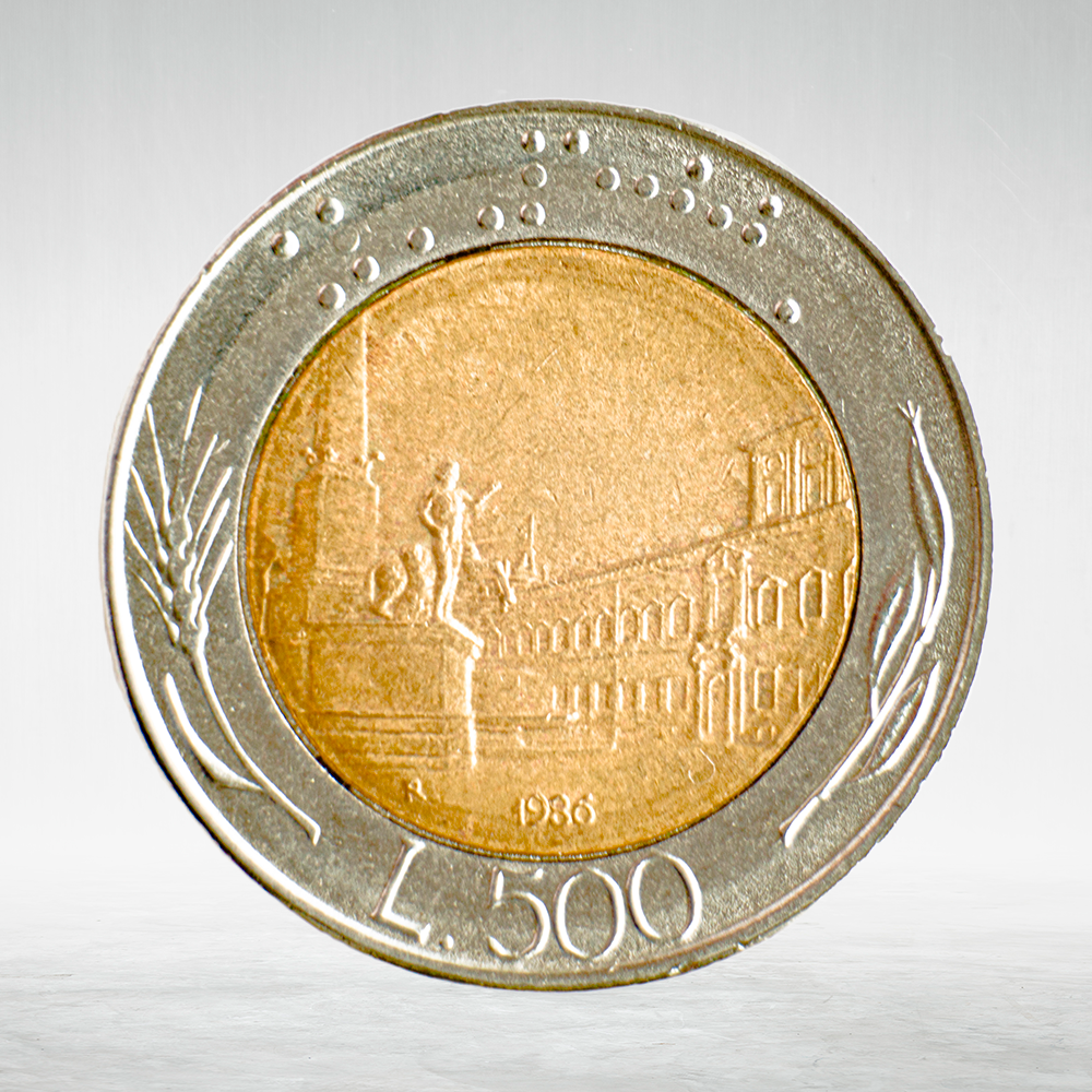 Italy 500 Lire 1986 R "Bimetallic – Head of Italy and Ship", AU