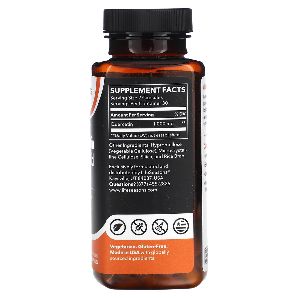 LifeSeasons, Кверцетин, флавоноид, 60 растительных капсул (500 мг на капсулу)