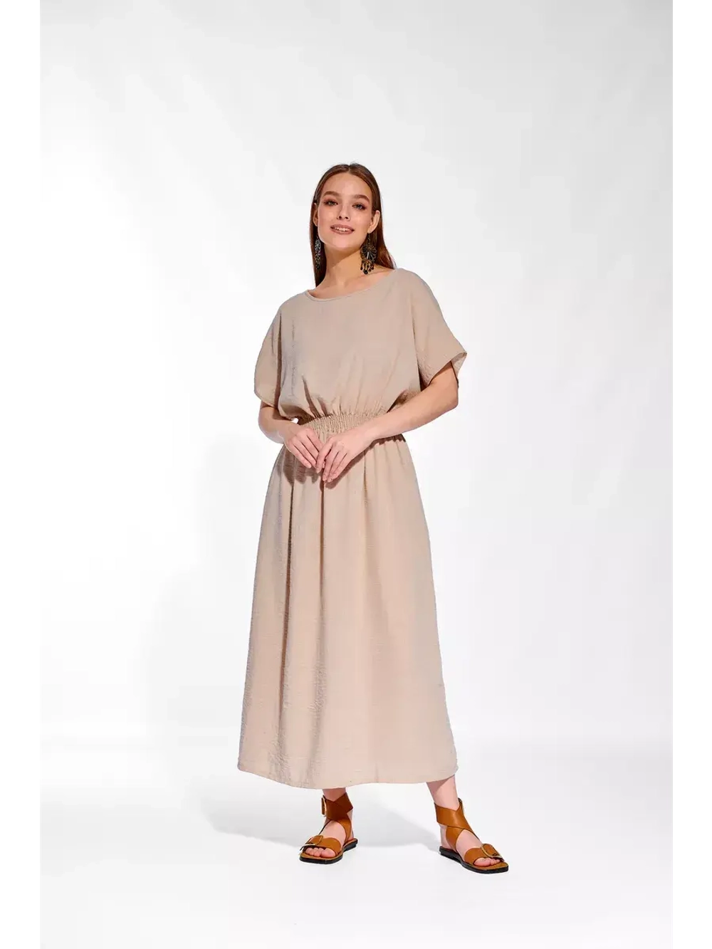 Платье длинное летнее из хлопка и льна жатка