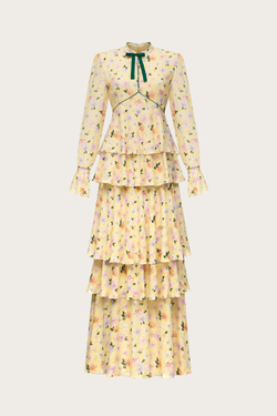 ПЛАТЬЕ-МАКСИ ИЗ ЖЕЛТОЙ ВИСКОЗЫ С ЛЮРЕКСНОЙ НИТЬЮ