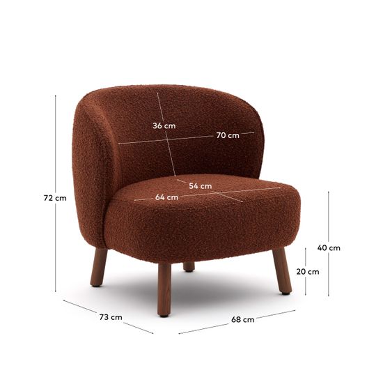 Кресло Ulit из терракотовой ткани букле с ножками из ясеня с отделкой под орех