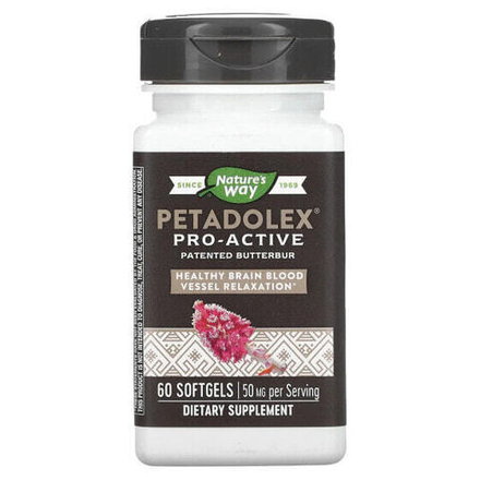 Растительные экстракты и настойки Nature's Way, PETADOLEX, Pro-Active, белокопытник для здоровья вен, 50 мг , 60 капсул