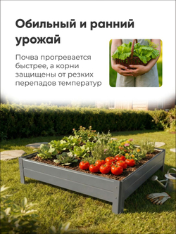 Грядка Ивановская 1х1 метра, борт 20см Серый (RAL 7004), (сборка: саморезы)