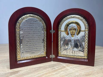 Складень, Матрона, Молитва, икона арочная, красное дерево 140x200