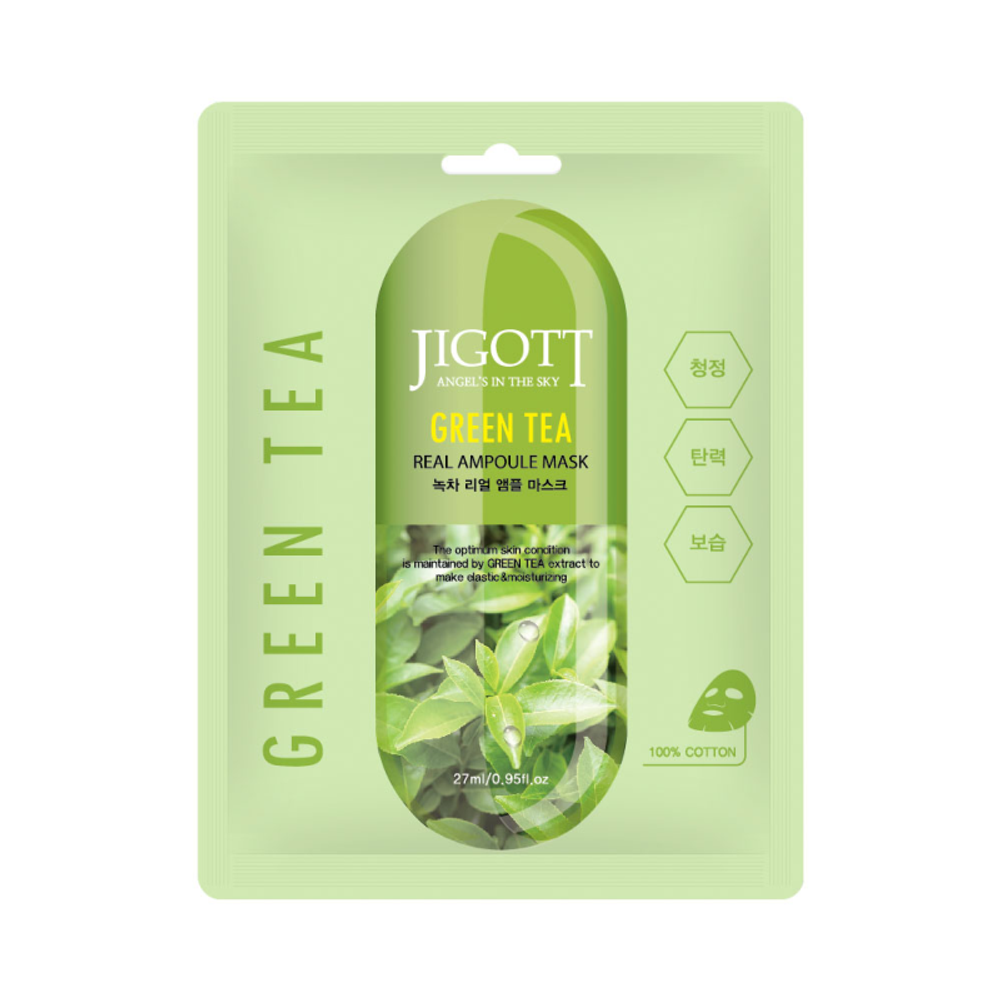 Маска для лица Jigott Green Tea Real Ampoule Mask тканевая Зеленый чай 27 мл