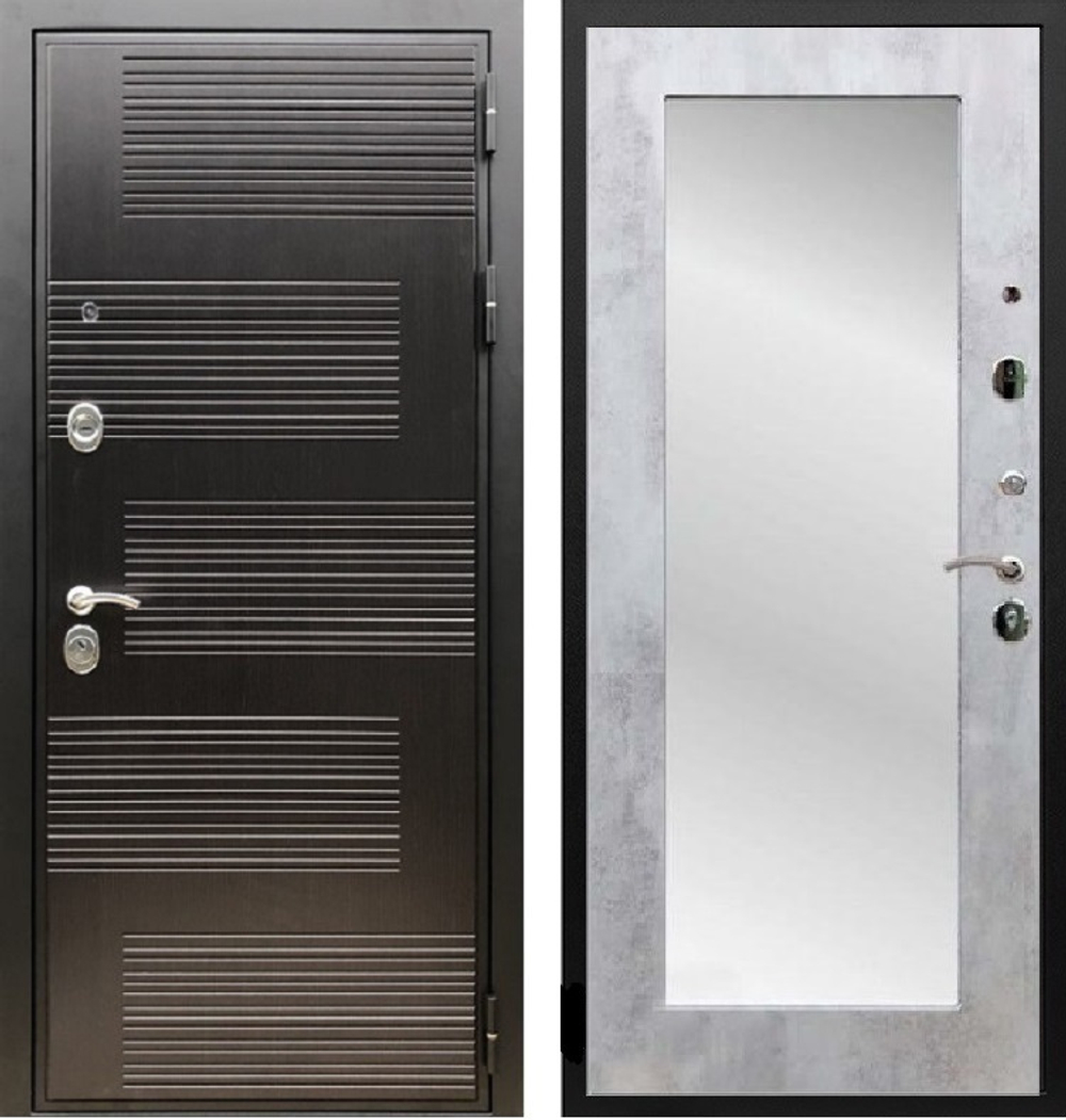 Входная металлическая дверь с зеркалом RеX (РЕКС) Премиум ФЛ-185 Венге/ Пастораль Бетон светлый 16 мм