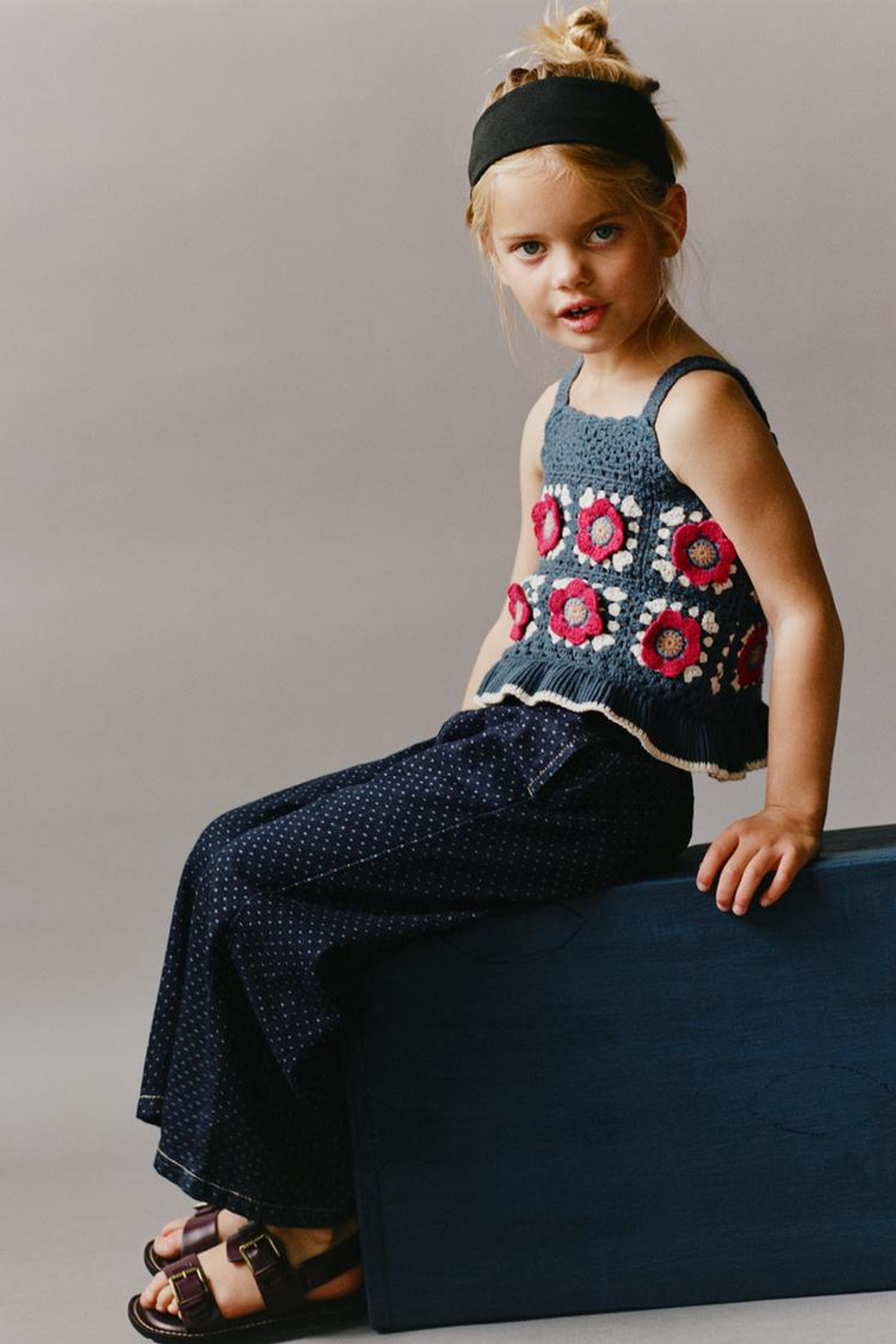 ZARA ДЖИНСЫ WIDE LEG В ГОРОШЕК, СИНИЙ