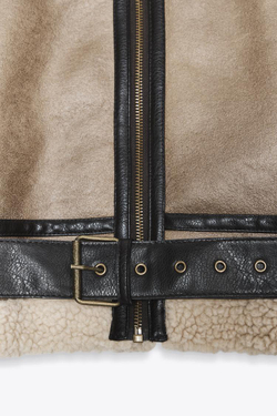 ZARA КОРОТКАЯ КУРТКА-ДУБЛЕНКА, СЕРО-КОРИЧНЕВЫЙ