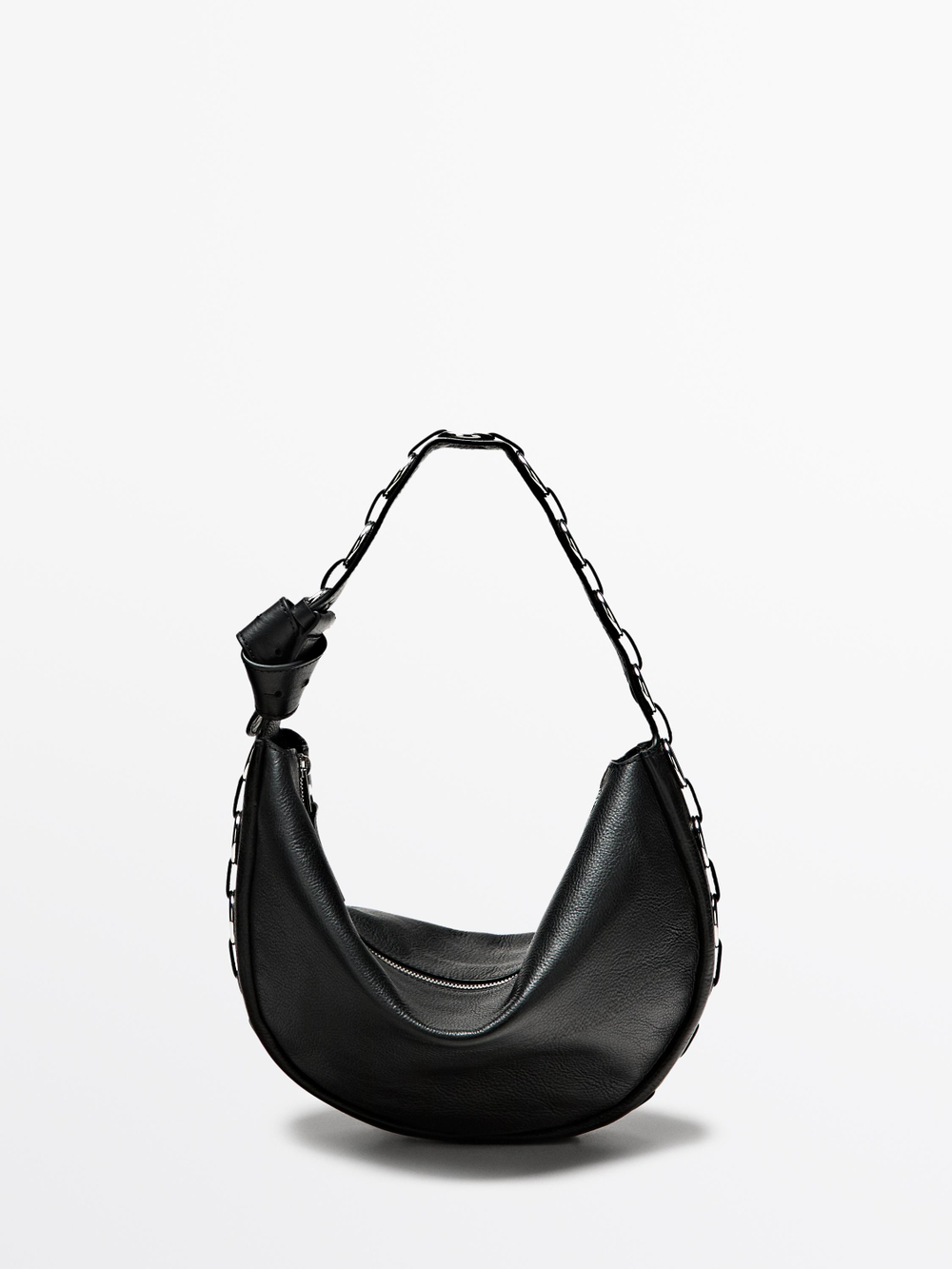 Massimo Dutti Сумка из кожи наппа с люверсами, черный