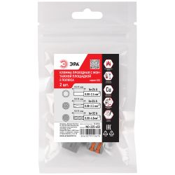 Клемма ЭРА NO-225-453 проходная с монтажной площадкой 222-2412Р с рычагами 2 полюса 0.08-2.5/4 мм2 упаковка 2 шт