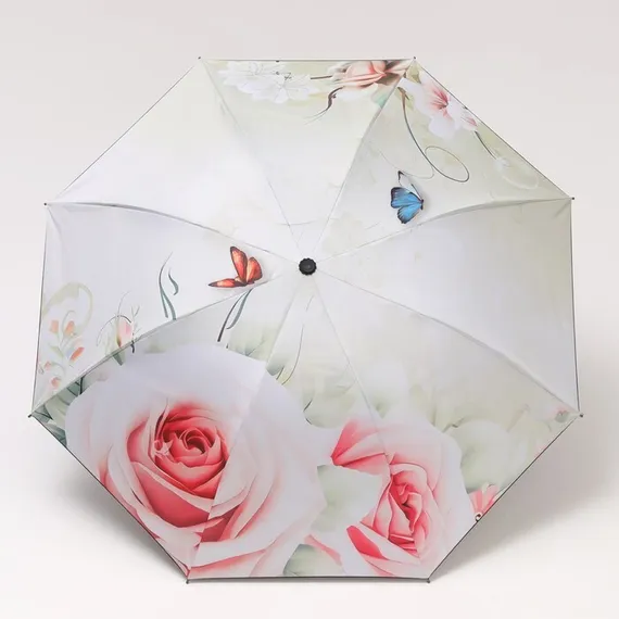 Зонт механический «Розы», ветроустойчивый, 3 сложения, 8 спиц, R = 48 см, рисунок МИКС
