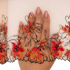 Вышивка на сетке бежевая/оранжевая (правая) 15 см