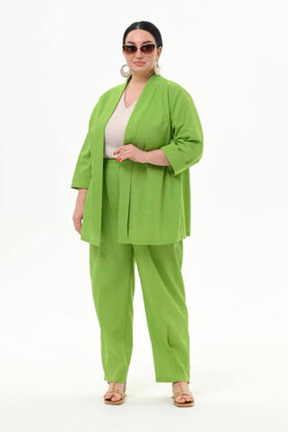 Брюки 7/8 из льна с карманами, Яркий салатовый