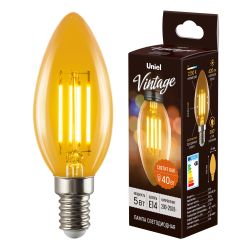 LED-C35-5W-GOLDEN-E14 GLV21GO Лампа светодиодная Vintage. Форма свеча. золотистая колба. Картон. ТМ Uniel