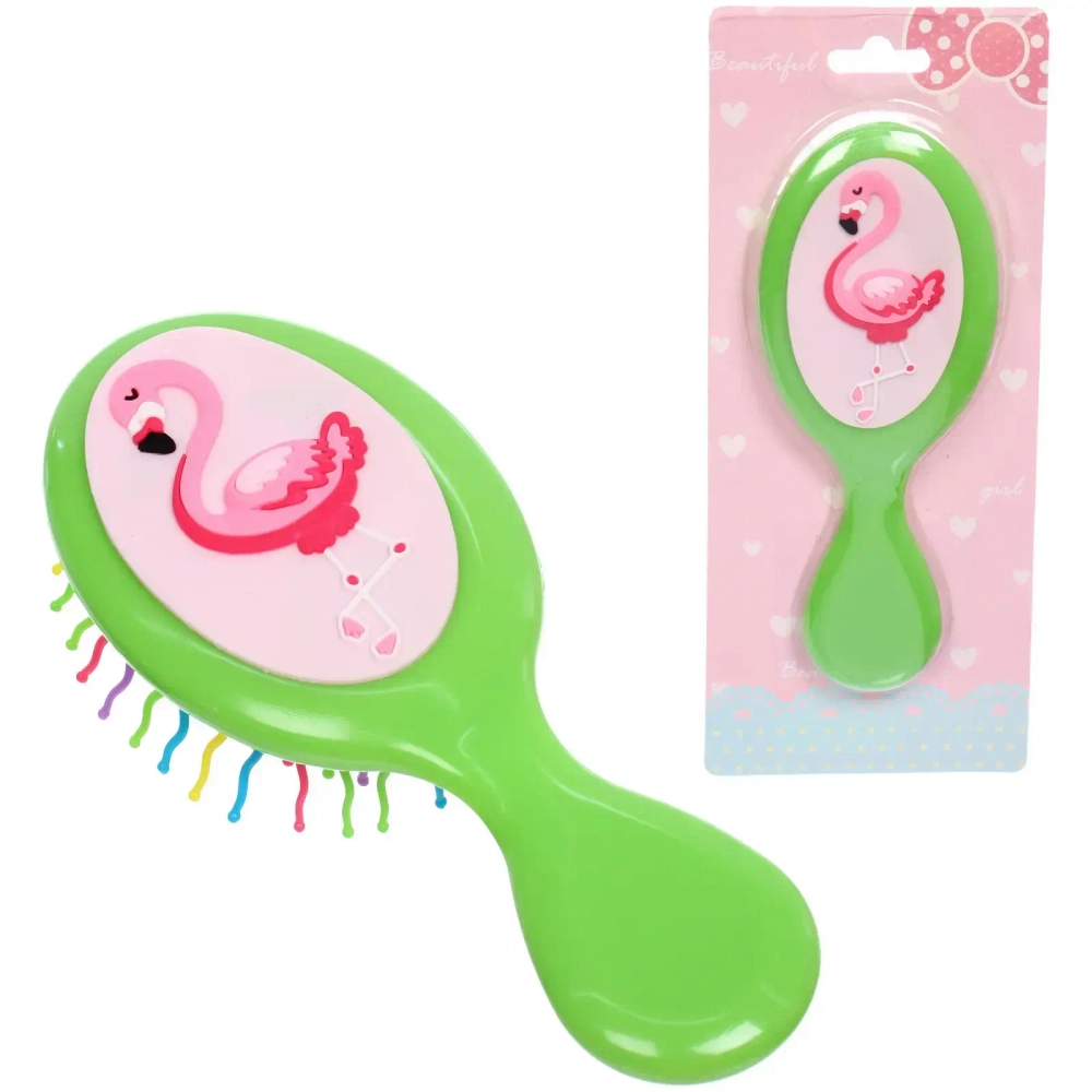 Расческа массажная детская «МИЛА», фламинго, цвет зеленый, 14*5,5см (блистер)