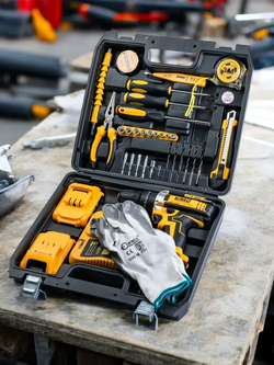 Дрель - Шуруповерт аккумуляторный DeWalt 21v, 2.0 А*ч / Кейс с набором инструментов, бит, свёрл, головок 30 предмета / Многофункциональный для сверления, закручивания , ударный 2 АКБ.