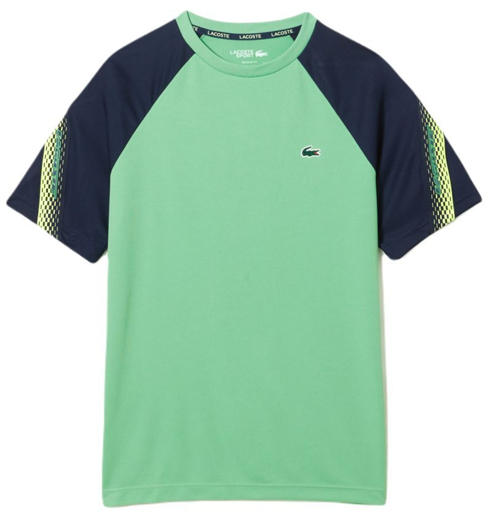 Футболка мужская теннисная Lacoste SPORT Regular Fit Logo Stripe T-shirt - green/navy blue