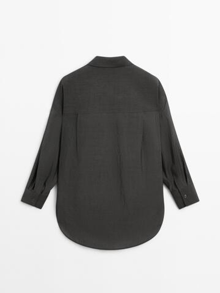 Massimo Dutti Рубашка оверсайз из смесового хлопка, антрацитово-серый