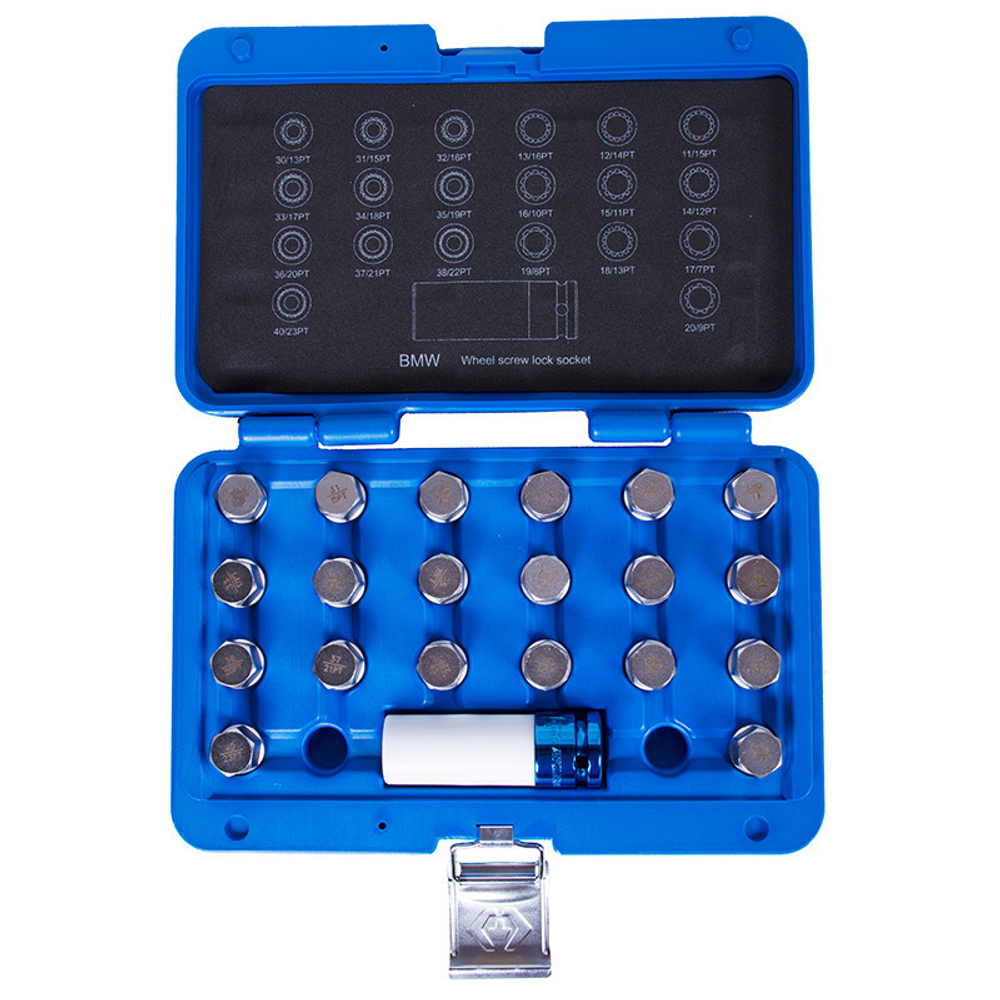 KING TONY (9BW0221) Набор насадок для монтажа/демонтажа секреток колес BMW, 21 предмет
