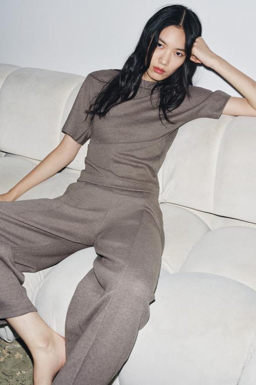 ZARA МЯГКИЕ ШИРОКИЕ БРЮКИ, КОРИЧНЕВЫЙ МЕЛАНЖ