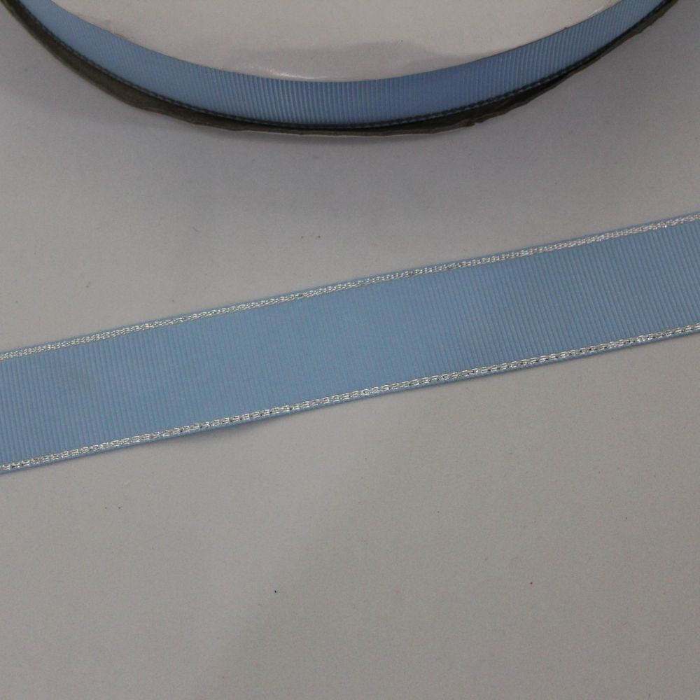 `Лента репсовая однотонная с металл. кромкой(серебро) 25 мм, цвет: 308 голубой