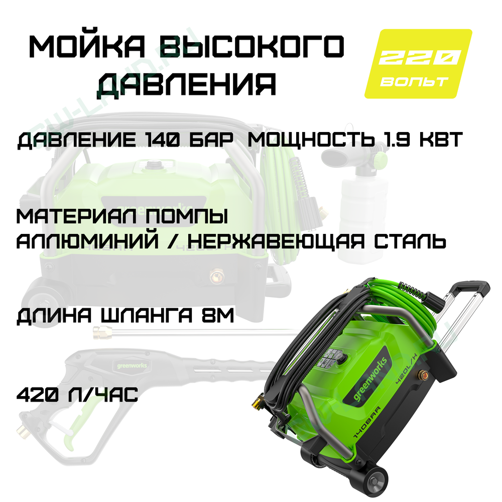 Мойка высокого давления Greenworks PW3140 220V PW3140A1 (140 бар) электрическая