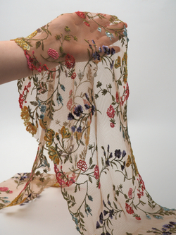 Вышивка на сетке телесная с мультиколор неэластичная ширина 23 см