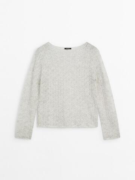 Massimo Dutti Свитер ажурной вязки из смесовой альпаки, светло-серый