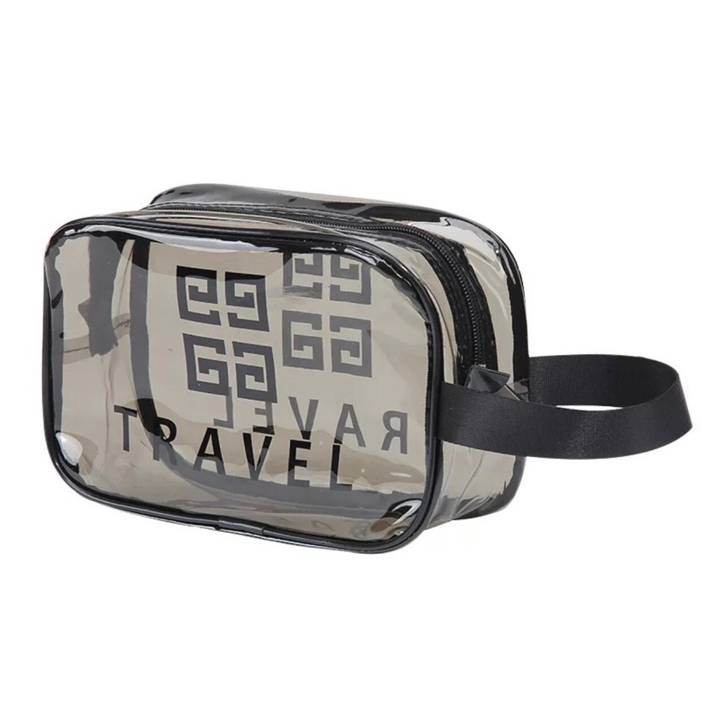 Косметичка водонепроницаемая ПВХ на молнии сумочка с ручкой TRAVEL, серая 21*8*14см