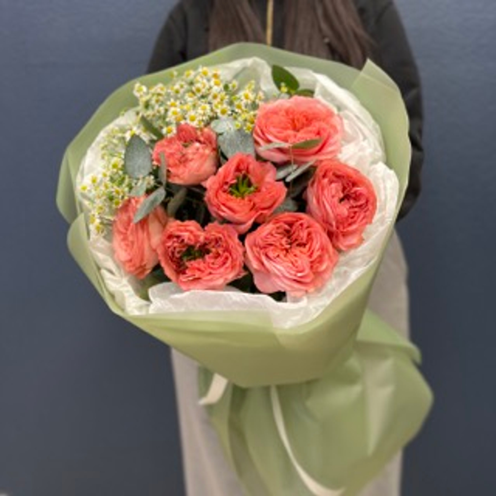 Букет "Роза пионовидная и Матрикария" #76