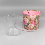 Коробка Ваза для цветов 15х13 см "Цветы" с ручкой (Розовый)