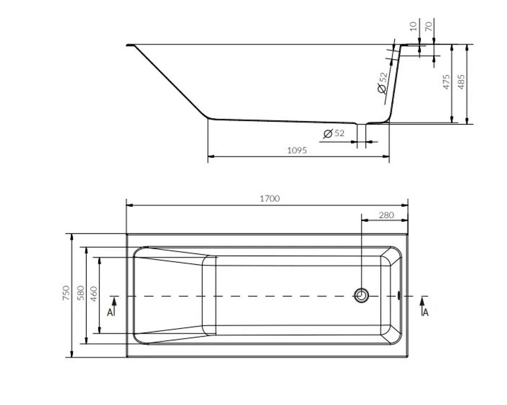 Ванна прямоугольная FLAVIA 170x70 белый