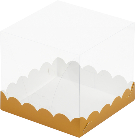 Коробка под торт с прозрачным куполом ВОЛНА 150*150*140 (золото матовая)