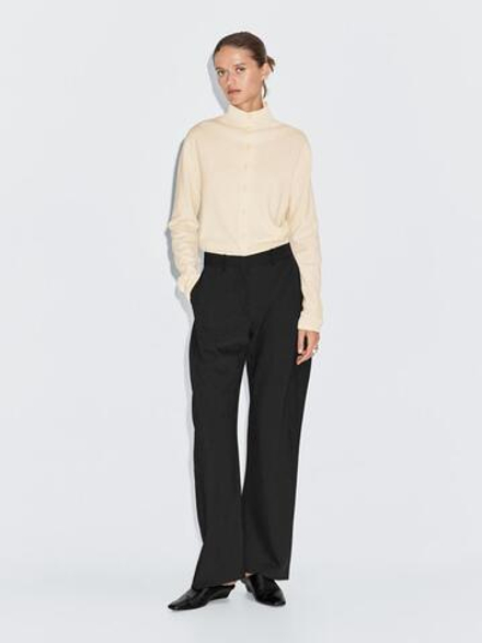 Massimo Dutti Кардиган с воротником-стойкой из 100% шерсти, натуральный, кремовый
