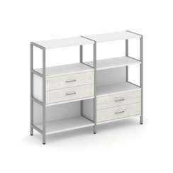 Shelf System Двухсекционный стеллаж трехярусный с ящиками SN.STM-323 Белый/Дуб Наварра/Металл Серый