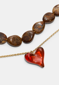 STRADIVARIUS Комплект из 2 колье в форме сердца, горчичный