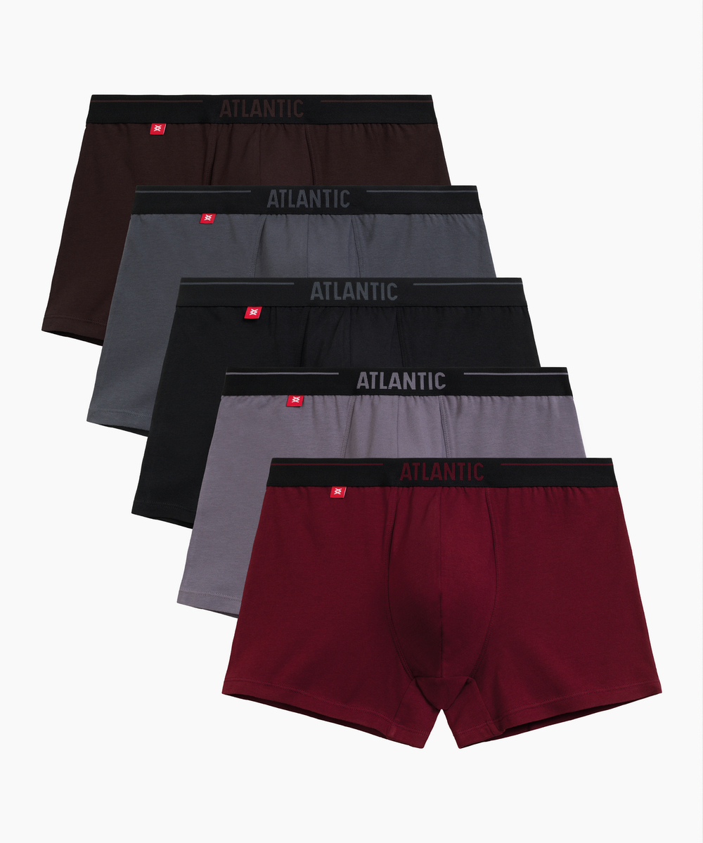 Мужские трусы шорты Atlantic, набор из 5 шт., хлопок, коричневые + графитовые + чёрные + фиолетово-серые + каберне, 5SMH-004