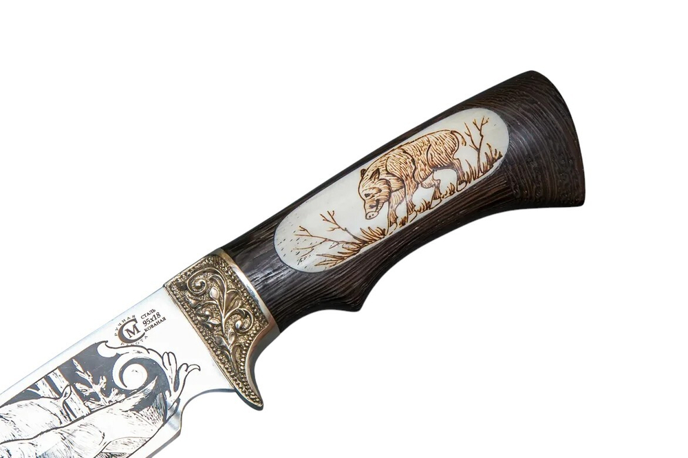 Нож кузница Семина Лорд кованый 95x18 венге, литье, кость, гравировка