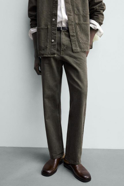 ZARA ДЖИНСЫ STRAIGHT FIT, ТЕМНЫЙ ХАКИ