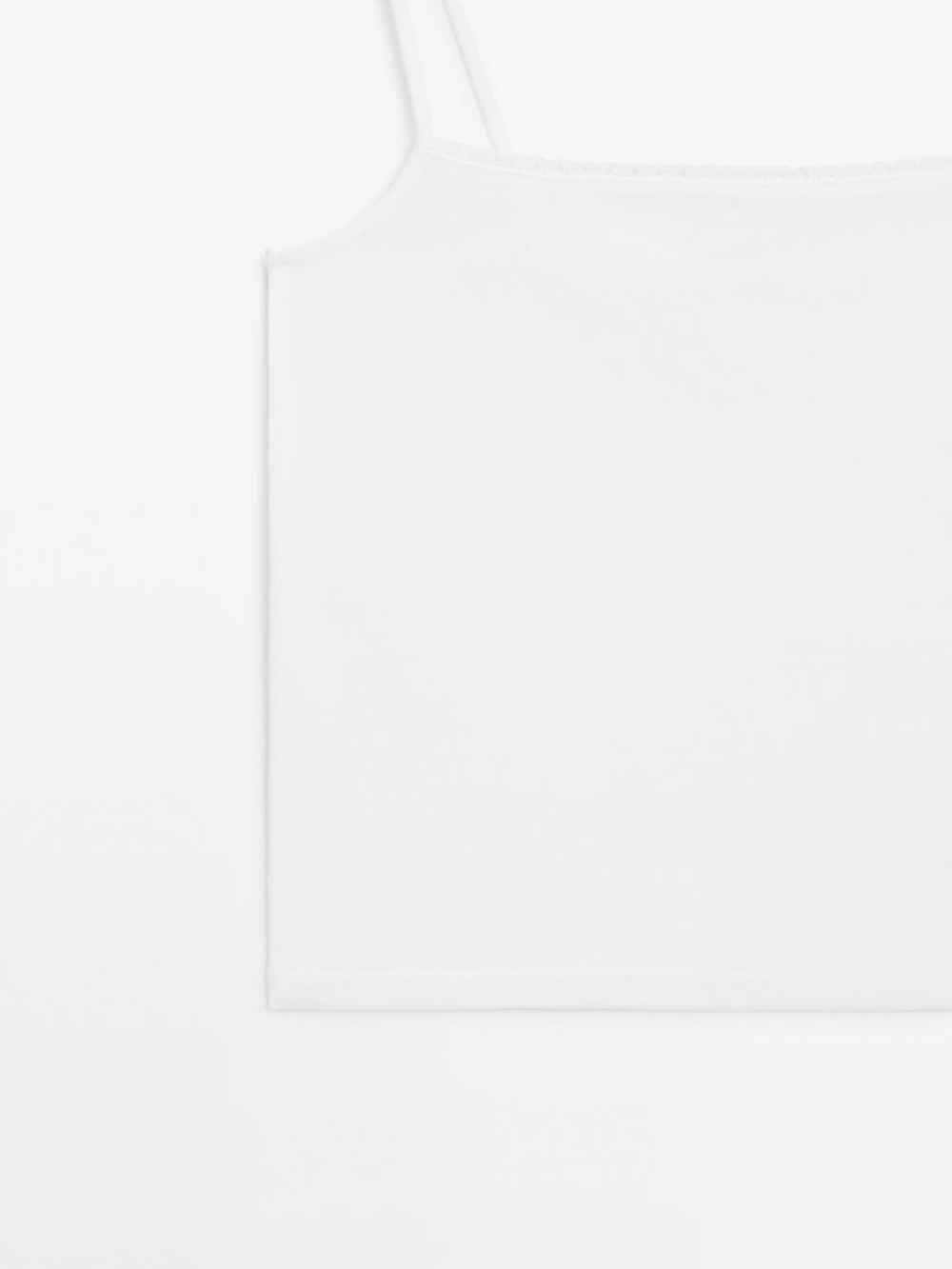 Massimo Dutti Трикотажный топ на бретелях с кружевом, натуральный, кремовый